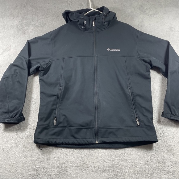 Columbia Jacket Adult XL Black Hooded Full Zip Pockets Hook Loop Cuffs READ - Picture 1 of 16